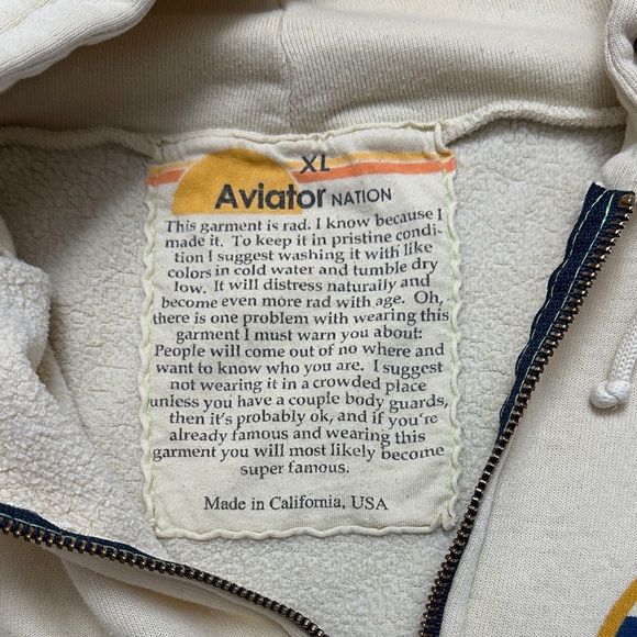 Aviator Nation Cream Hoodie with Rainbow Details - Picture 3 of 9